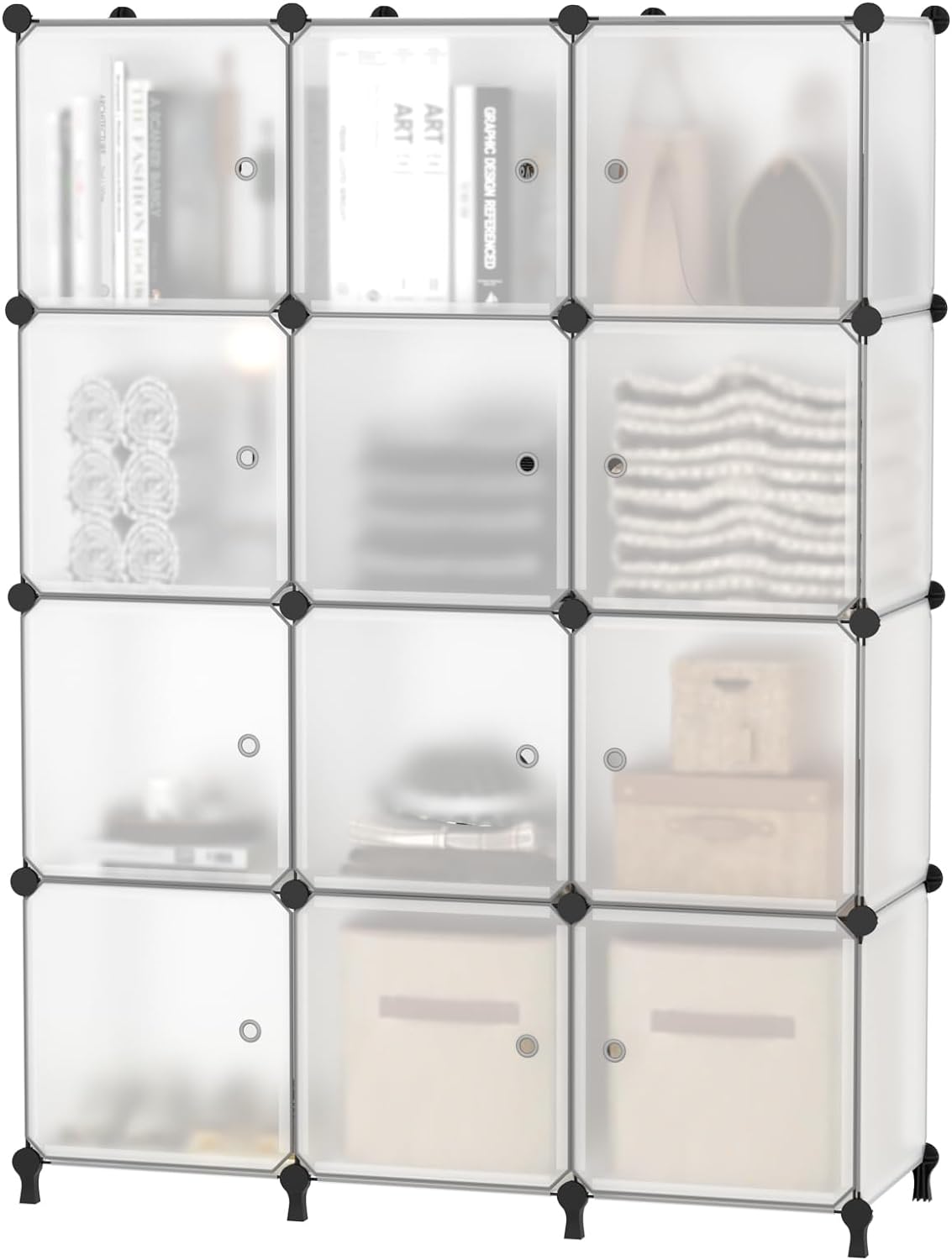 AWTATOS Cube Storage Closet Organizer 12 Cube Storage Shelves with Doors Closet Organizers and Storage Stackable Clothes Organizer for Bedroom, Home Office, White