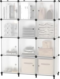 AWTATOS Steckregal 12 Würfel Aufbewahrungssystem Kombiregale mit Türen Regal Würfel DIY Multifunktional Regalsystem Regal Modular Für Wohnzimmer, Schlafzimmer, Durchsichtig Weiß