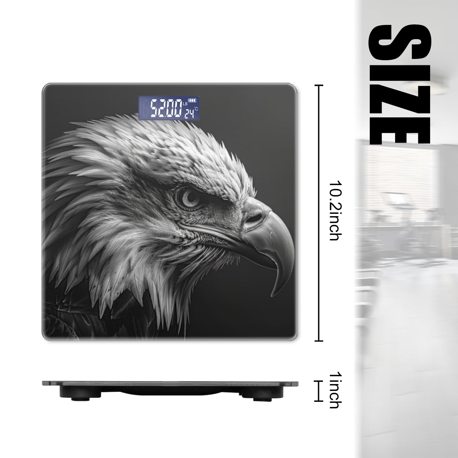 Digital Scale for Body Weight Highly Precision Bathroom Weight Scale 400 lbs with Backlit Display Personalized Scale for Home-Black and White Portrait of Eagle