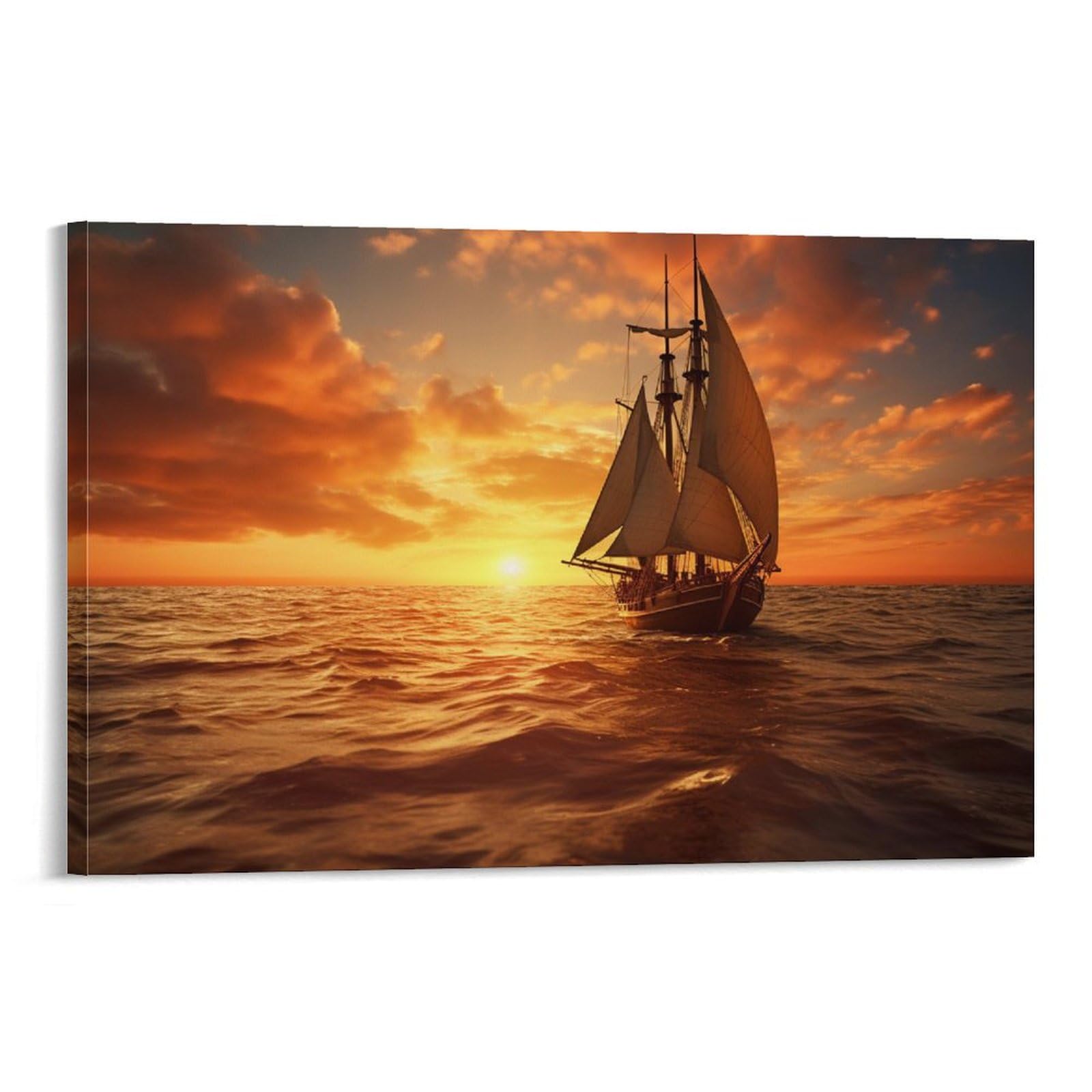 Foccar Frame-Style-2 Modern Boat Canvas Wall Art Colorful Ocean Sunset Nautical Posters Wall Decor Painting Art For Home Room Artwork