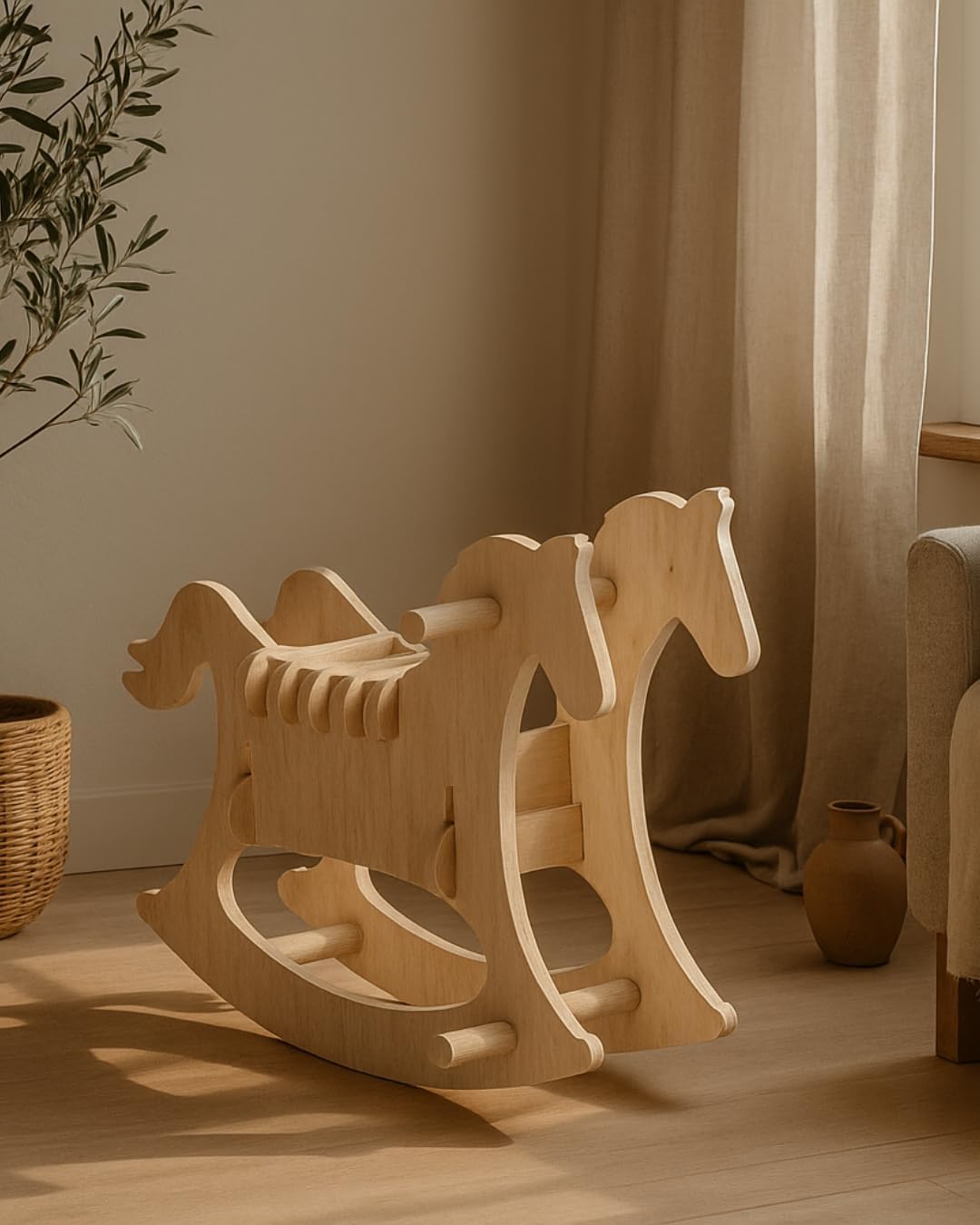| Infanzzia Children's Wooden Horse Sturdy and easy to assemble for children aged 1 to 5 Encourages creativity and imaginative play