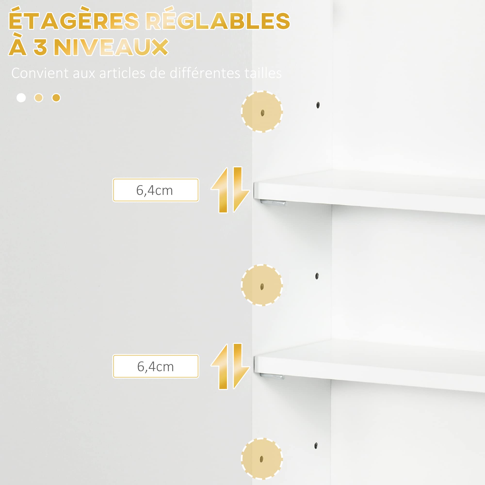 kleankin Armoire Murale de Salle de Bain- Meuble de Rangement - avec étagère réglable - dim. 40L x 15l x 60H cm Blanc
