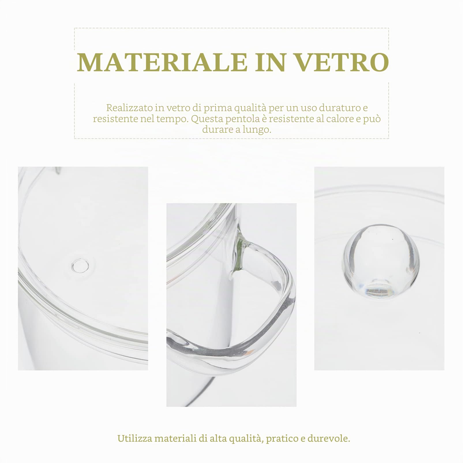 OUNONA Pentola in Vetro Borosilicato Alta Densità Da 1900Ml Con Coperchio E Maniglie Ergonomiche Ideale Per Cucina Induzione Zuppe Noodles Istantanei E Stufati Domestici
