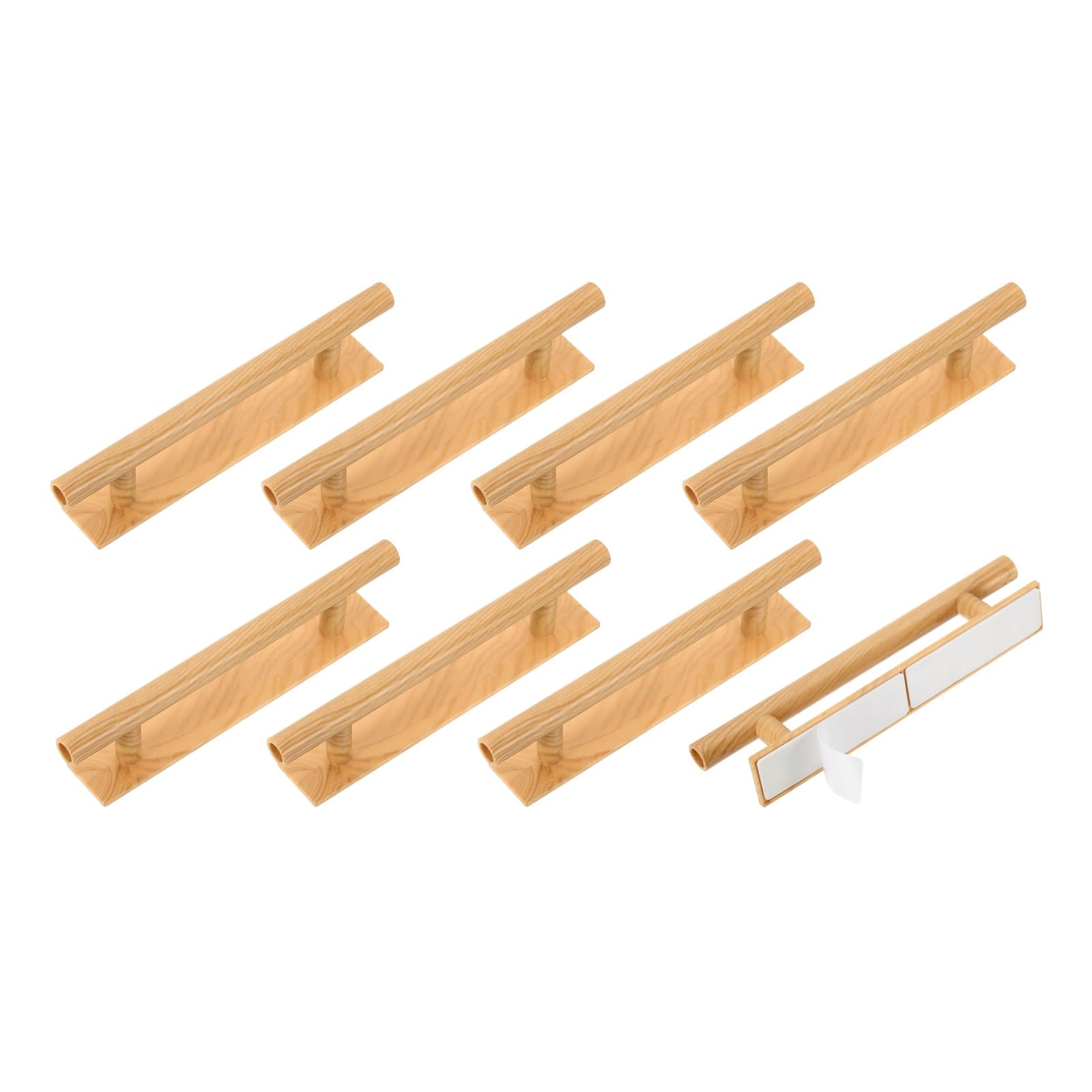 sourcing map 8 Pack Self-Stick Push Pull Helper, 6 Inch Plastic Adhesive Cabinet Handles Round Stick-on Handle for Kitchen Cabinet Window Sliding Closet Door Wardrobe(Light Wood Grain)