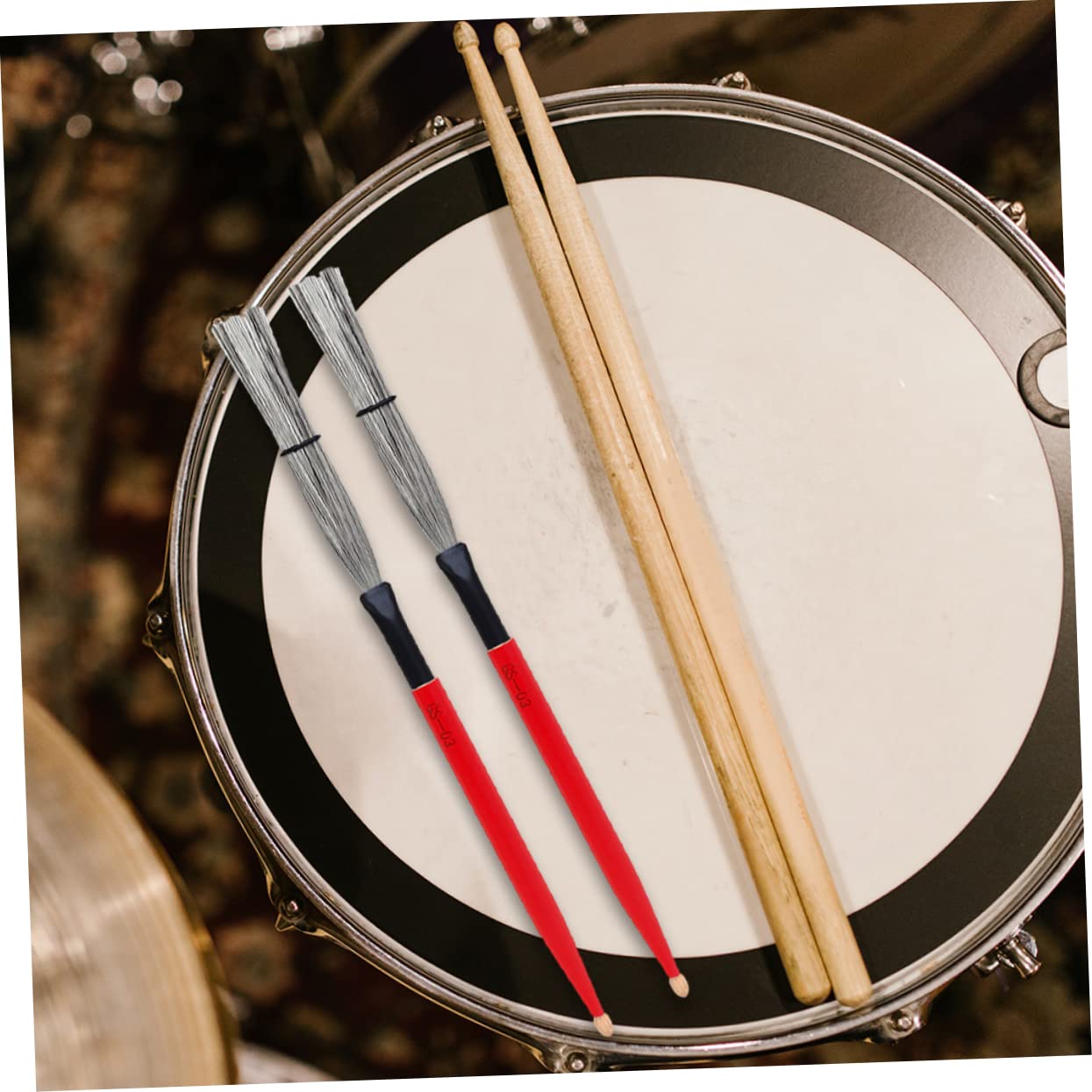 TOYANDONA 2paia Bacchette Per Batteria Legno Di Acero Con Manico Duro e Spazzole Filo Accessori Per Percussioni Jazz
