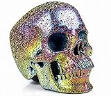 Skullis 5.0' Rainbow Aura Hot Lava Super Realistic Crystal Skull, Hand Carved Gemstone Fine Art Sculpture, Reiki Healing Stone Statue.1321