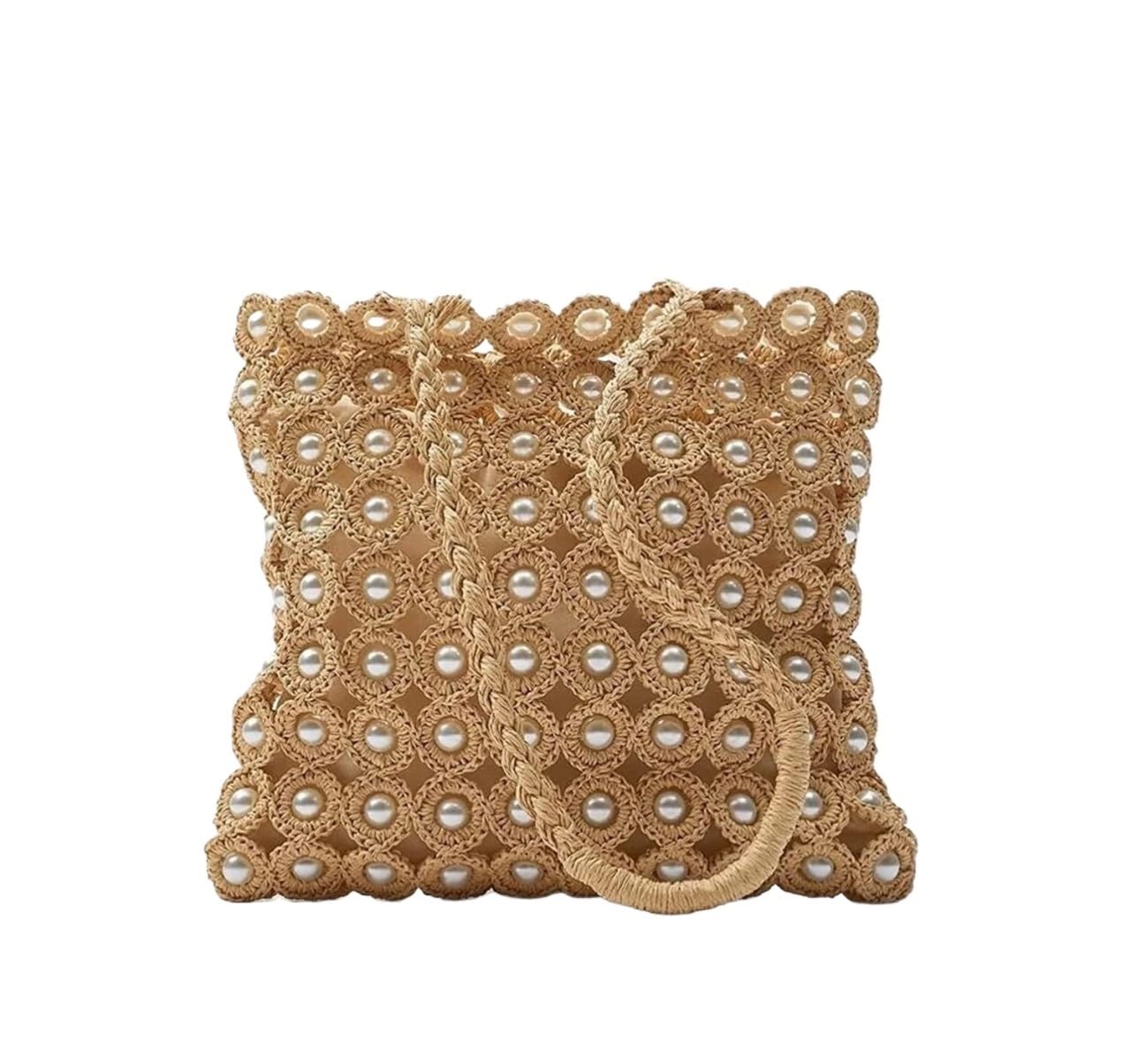 Bolso Mujer Bolsos De Paja Verano Hombro Tejidos con Perlas para Mujer Paja Mano