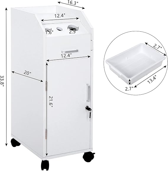 White Beauty Salon Trolley Storage Cart Hair Dryer Holder Stylist Equipment with Lockable Rolling Wheels, Hairdressing Tools Station Mobile Makeup Case, SPA Utility Trolley 12.4 L x 20 W x 34 H