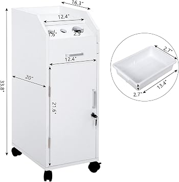 White Beauty Salon Trolley Storage Cart Hair Dryer Holder Stylist Equipment with Lockable Rolling Wheels, Hairdressing Tools Station Mobile Makeup Case, SPA Utility Trolley 12.4 L x 20 W x 34 H