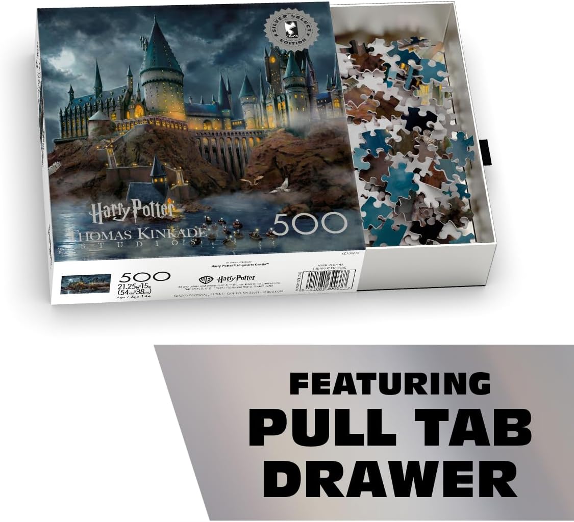 Ceaco 500 Piece Thomas Kinkade Hogwarts Castle Puzzle for Adults, Silver Select - 500 Piece Jigsaw Puzzle - Challenging and Colorful Puzzle for Adults – Precision-Cut Pieces, Beautiful Artwork