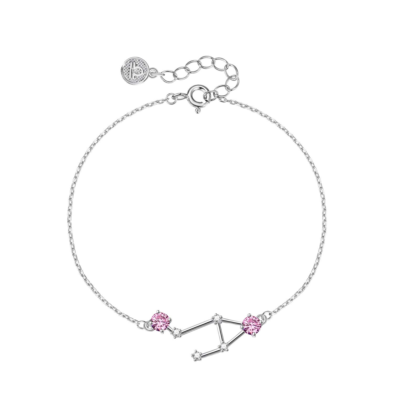 T400925 Sterling Silver Horoscope Link Bracelet | Zodiac Sign 12 Constellation Birthstone Birthday Gift for Women Girls