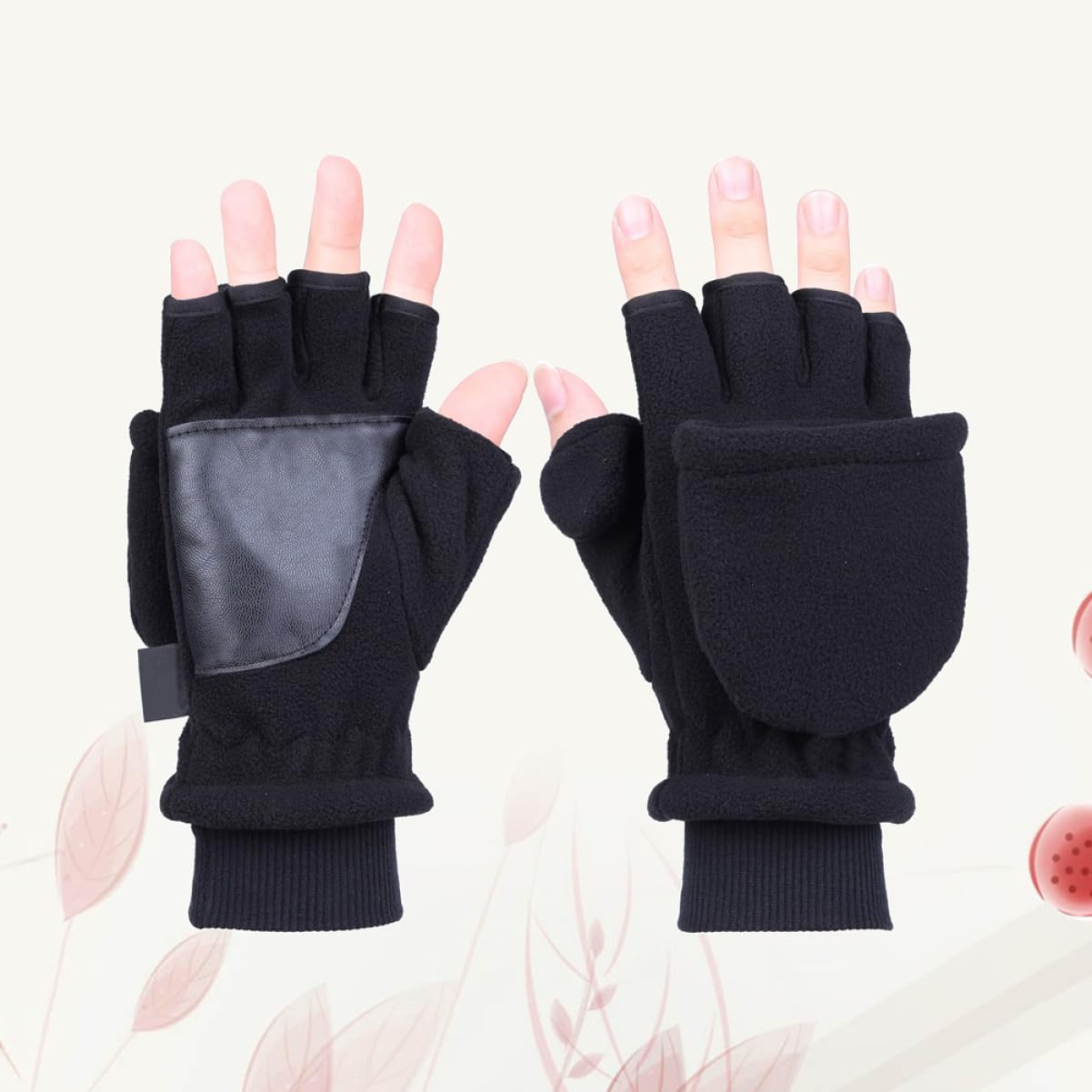 OATIPHO Adult Double Layer Windproof Fingerless Gloves for Men Warm Black for Outdoor Activities Driving Riding and More