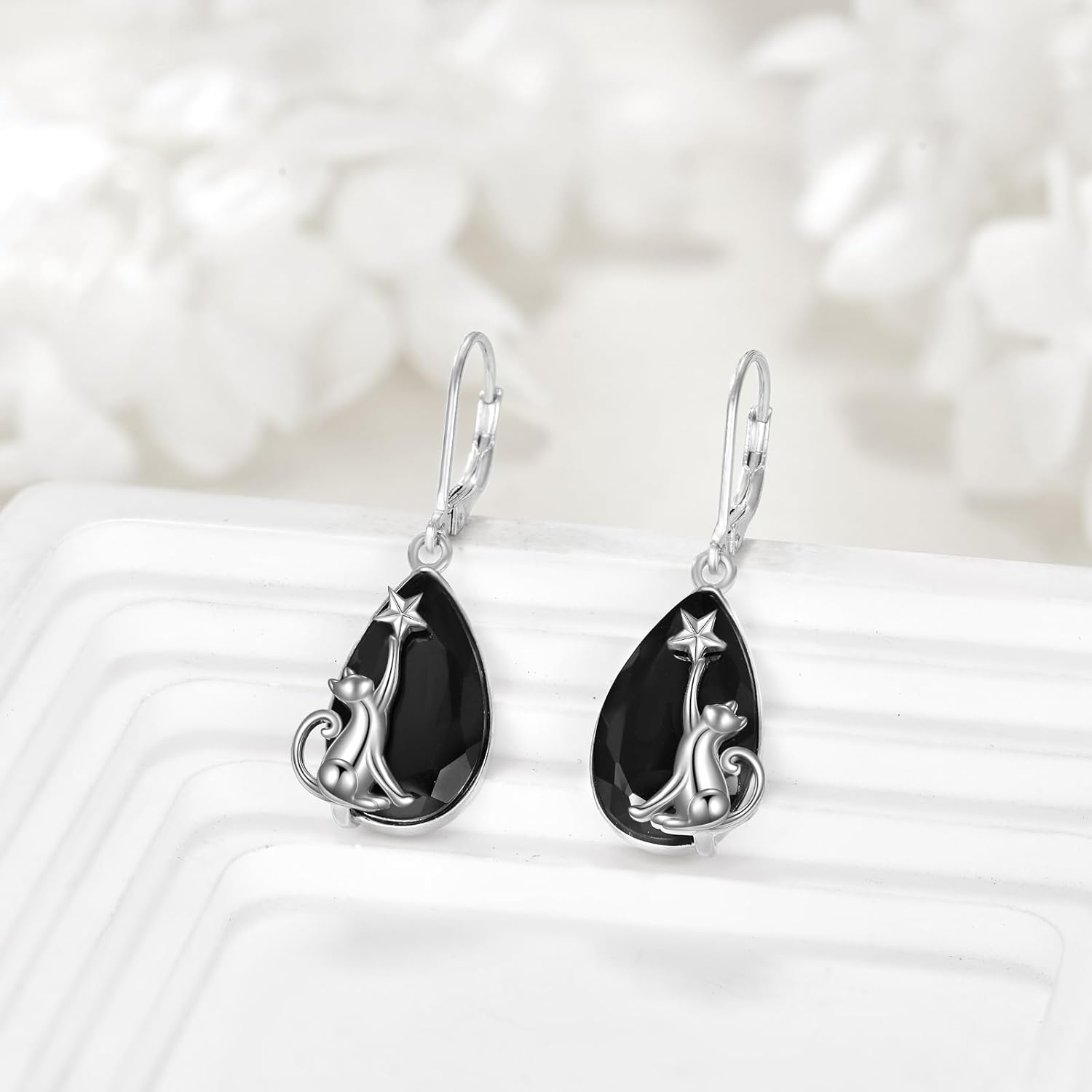 Black Tourmaline Earrings Sterling Silver Dangle Drop Leverback Earrings Jewelry Spiritual Protection Gifts for Women - Image 3