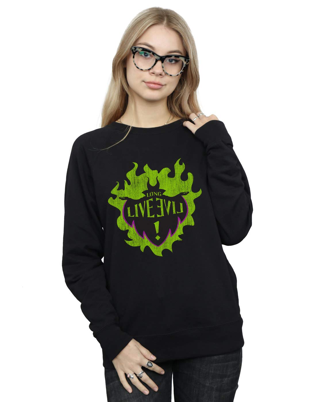 Absolute Cult Women's Black Disney The Descendants Maleficent Long Live Sweatshirt Medium