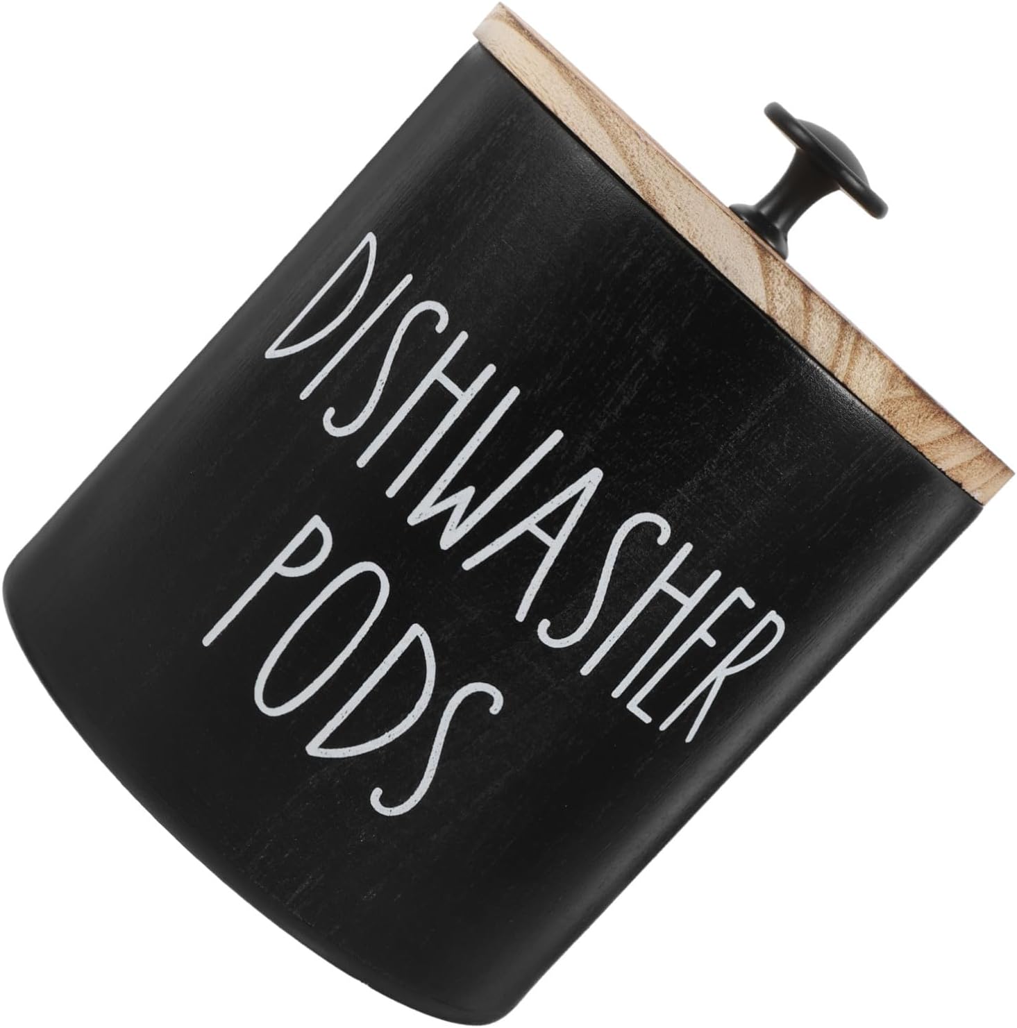 Round Wood Dishwasher Pod Container Featuring Lid Multipurpose Laundry Pod and Scent Bead Storage Canister Compact Space-saving Kitchen Organizer with Elegant Natural Finish