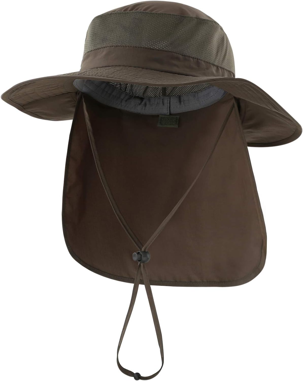 Outdoor UPF 50+ Mesh Sun Hat Wide Brim Fishing Hat with Neck Flap Hiking Bucket Hat for Men
