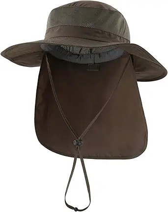 Outdoor UPF50+ Mesh Sun Hat Wide Brim Fishing Hat with Neck Flap