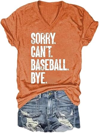 Sorry Can't Baseball Bye Shirt Women Game Day Football Graphic Funny Casual Short Sleeve V Neck Tee Top