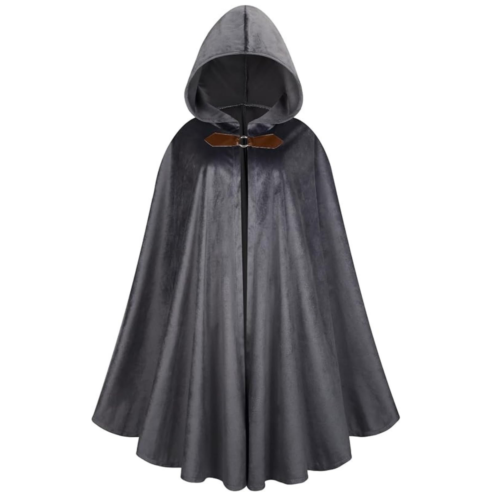 RRCBMD Mens Renaissance Medieval Hooded Cloak Victorian Steampunk Costume Cosplay Grey-100CM — image 1