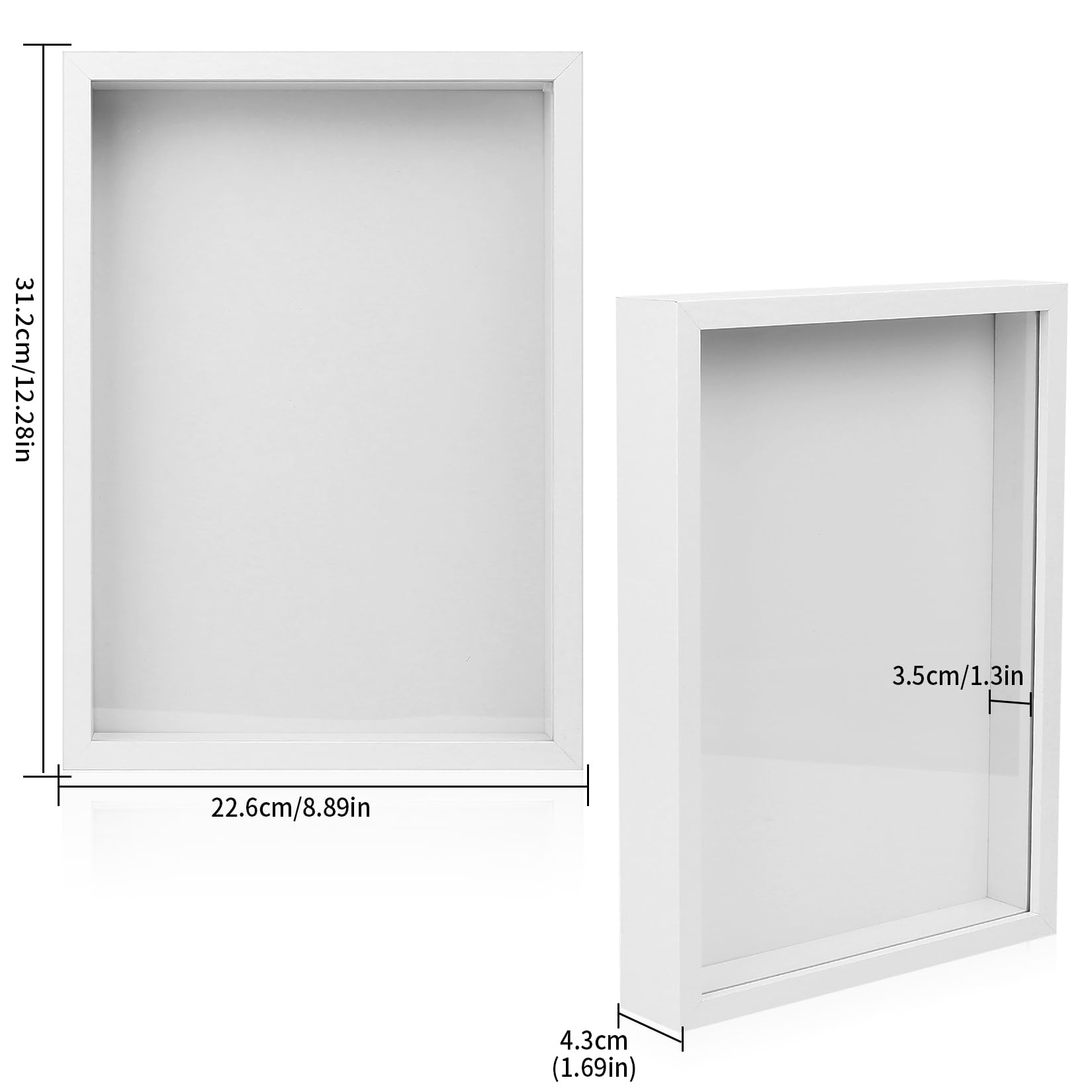 Cadres Photo 3D à Remplir, Cadre Photo A4 Profond à Remplir, Cadre d'Objets 3,5 cm Profonde avec Plaque Acrylique Transparente pour Médailles Photos Cadeaux Fleurs Séchées, Présentoir, 21x29,7 cm