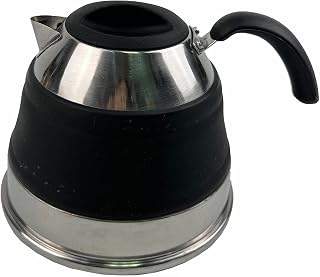 SAMMART Collapsible 1.5L Silicone Kettle - Camping Waterpot, Travel Kettle, Foldable Kettles for Boiling Water. Small Portable Silicone Tea Kettle, Outdoor Camp Pot (Black)