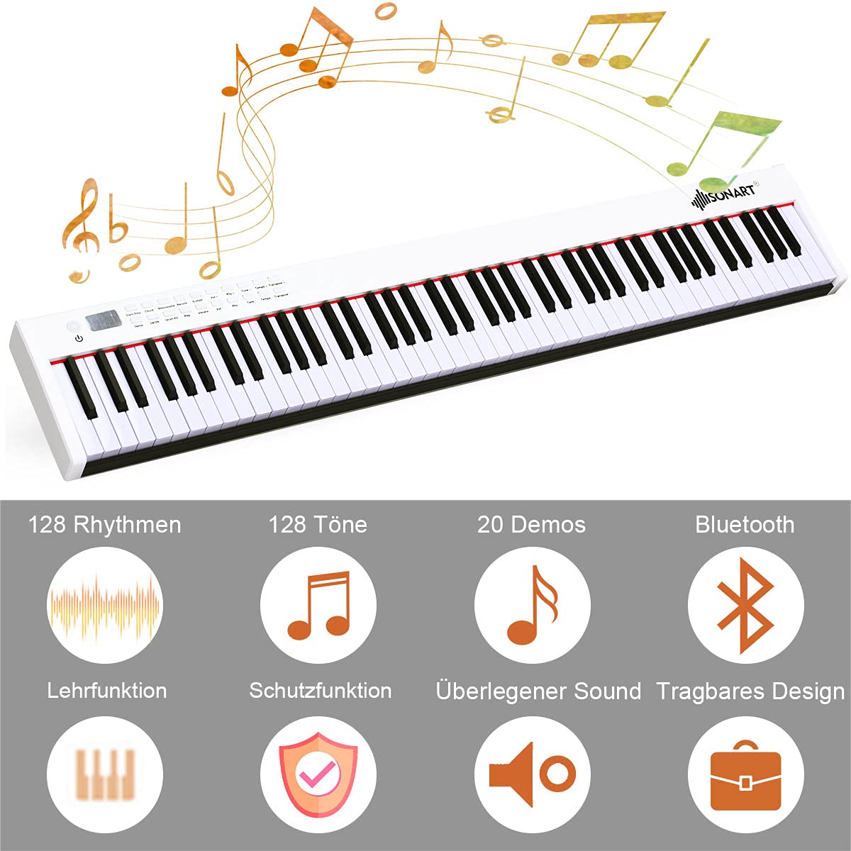 GOPLUS 61/88 Tasten Digitalpiano mit Anschlagdynamischen Standardtasten, Tragbares E-Klavier mit 128 Klänge & Rhythmen, Pedal, Keyboard mit Lehr- & Metronom-Funktionen, MIDI(88 Tasten, Weiß)