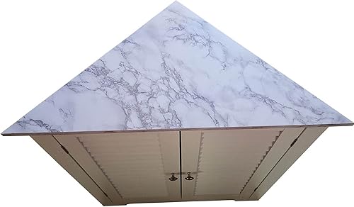 Miniatura 3 de Pilaster Designs Trevita - Armario organizador de piso de almacenamiento de baño contemporáneo con estante ajustable, color blanco y madera de mármol