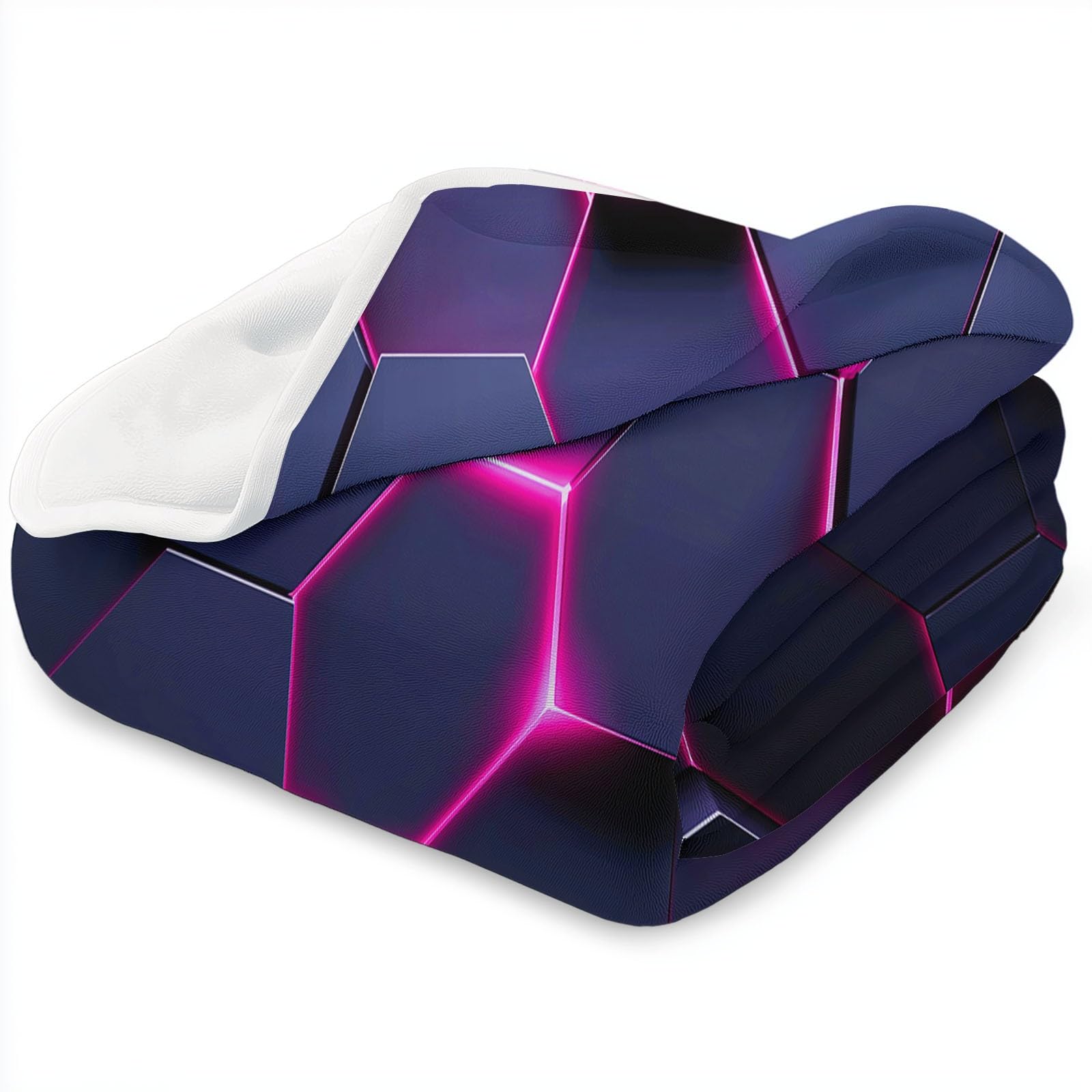 Coperta Peluche Morbido Arcobaleno Neon per Divano Sedia, Morbidi Coperte Plaid Flanella Fantascienza 3D Esagoni Geometrico - Caldo Trapuntino Sherpa Peluche Morbido Copriletto Letto, 180 x 220 cm