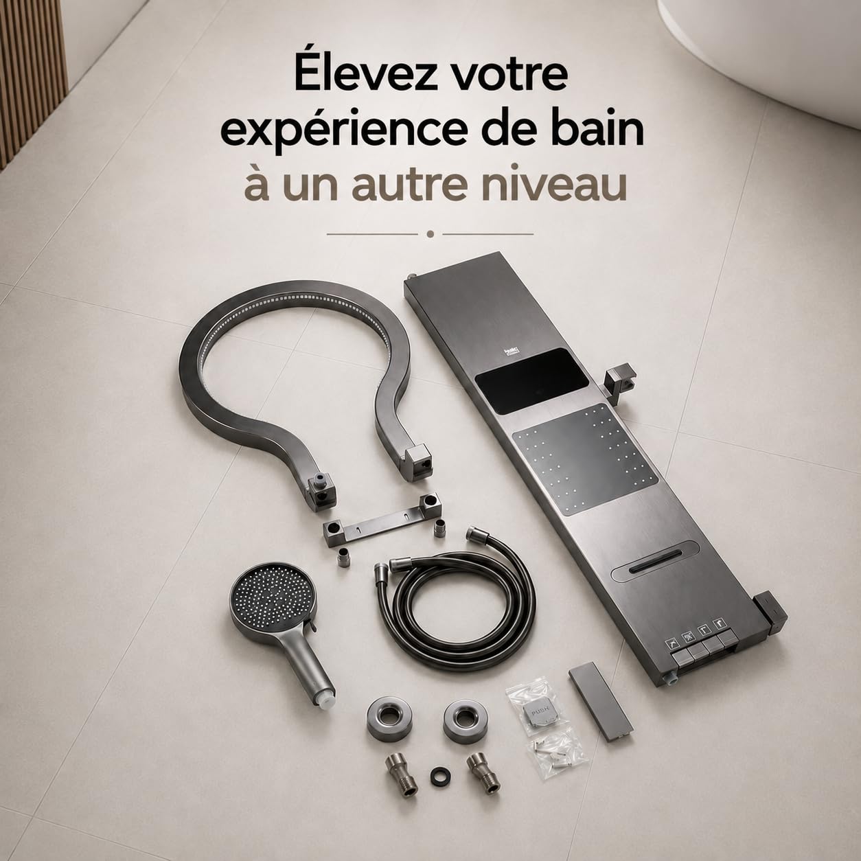 INEX EUROPA Panneau de douche thermostatique gris titane de luxe - Colonne de hydromassage avec garantie de 10 ans et 4 modes de fonctionnement - Colonne de douche de 105 cm de haut Collection Daytona