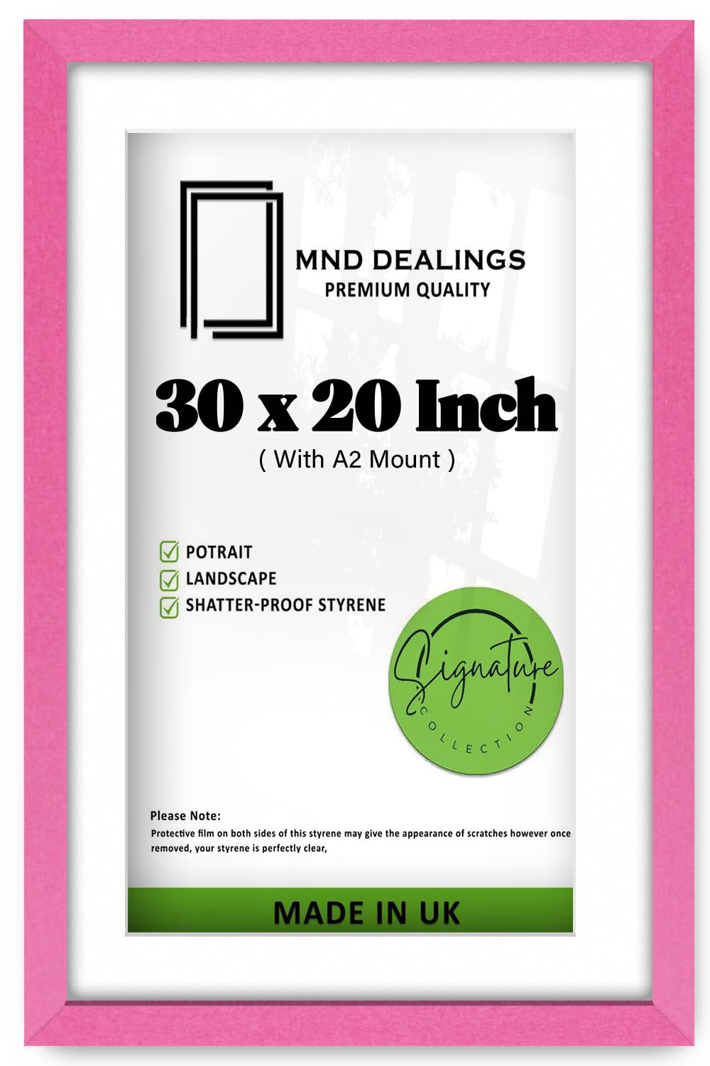 MND Dealings | ( 76.2 x 50.8 cm Pink Poster Frame | Engineered Wood | with A2-(41.90 x 59.40 cm) White Mount Frame 30X20 Inch - [ Pink ]