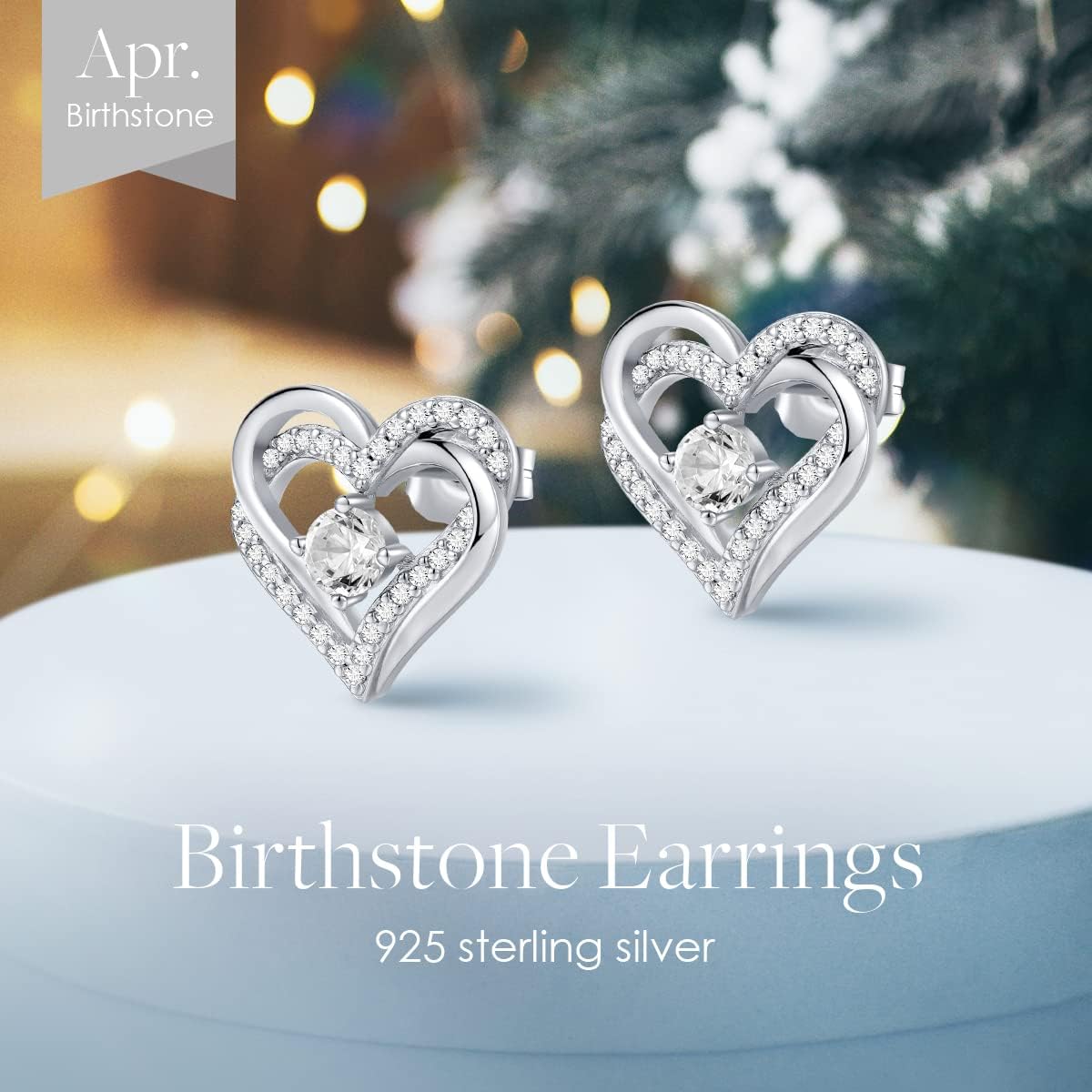 CDE Mothers Day Gifts Forever Love Heart Stud Earrings for Women, 925 Sterling Silver Birthstone Heart Stud Earrings Christmas Day Anniversary Birthday Jewelry Gifts for Women Wife Her