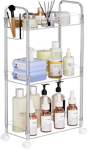 Miniatura 8 de SPACEKEEPER Carrito de almacenamiento de acrílico con ruedas de 4 niveles, organizador de carrito de baño transparente, carrito utilitario rodante