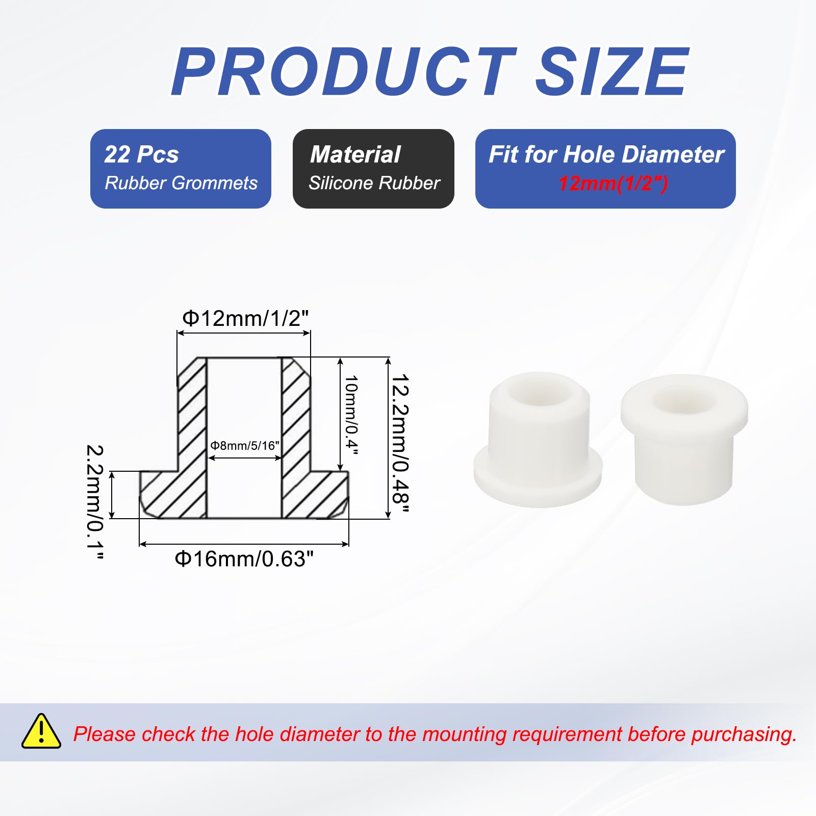 PATIKIL Silicone Rubber Grommet, 22 Pcs 1/2"(12mm) Drill Hole - Image 2