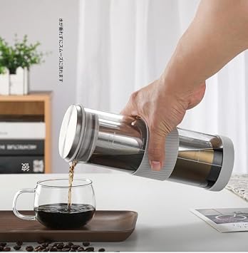 Cold Brew Coffee Bottle Water Dripper with Filter Clear Heat Resistant Glass Home Juice Cold Kettle Graduated Leak Proof Bottle Portable Cold Brew Equipment Ice Brew Coffee Maker Leak Proof Cold Brew Travel Mug Airtight Lid and Mesh Filter Easy to Carry Silicone Case