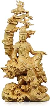 Amazon｜繁樓藝雕 仏像 観音像 仏壇仏像 水月観音 木彫り 置物 風水