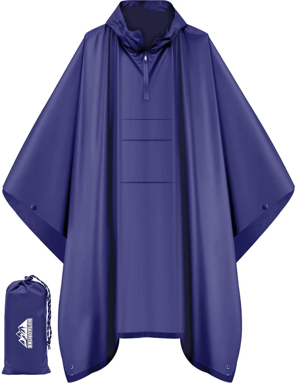 Bruvoalon 3-in-1-Regenponcho mit 1/4-Reißverschluss & Brusttasche, wasserdicht, Sonnenschutz, Bodenmatte für Erwachsene & Jugendliche, Notfall