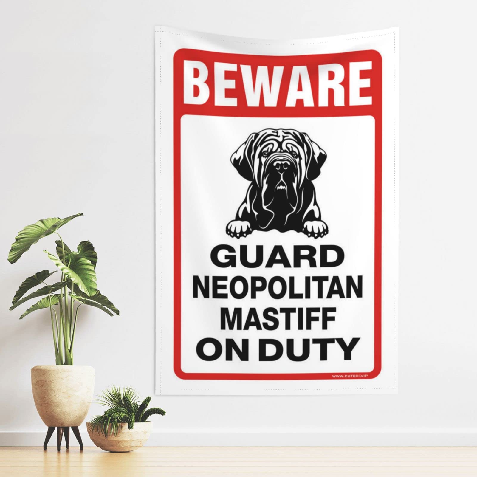 Pravoxi Men's One Color Sports Bar Decor Beware! Guard Neopolitan Mastiff On Duty Tapestry Sports Bar Decor Tapestrys(75X100cm)