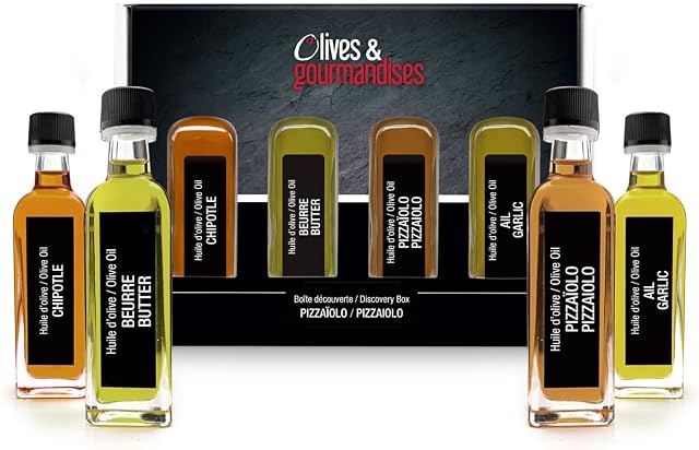 Discovery ou boîte cadeau, huiles d'olive Pizzaïolo, 4x 60ml, Olives et gourmandises