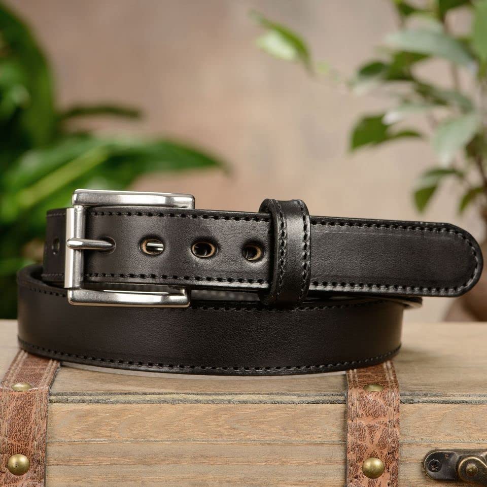 Bullhide Belts Mens Leather Belt, Genuine Full Grain Leather, Heavy-Duty Stitched Belts for Work,1.25" Wide, Made in the USA3