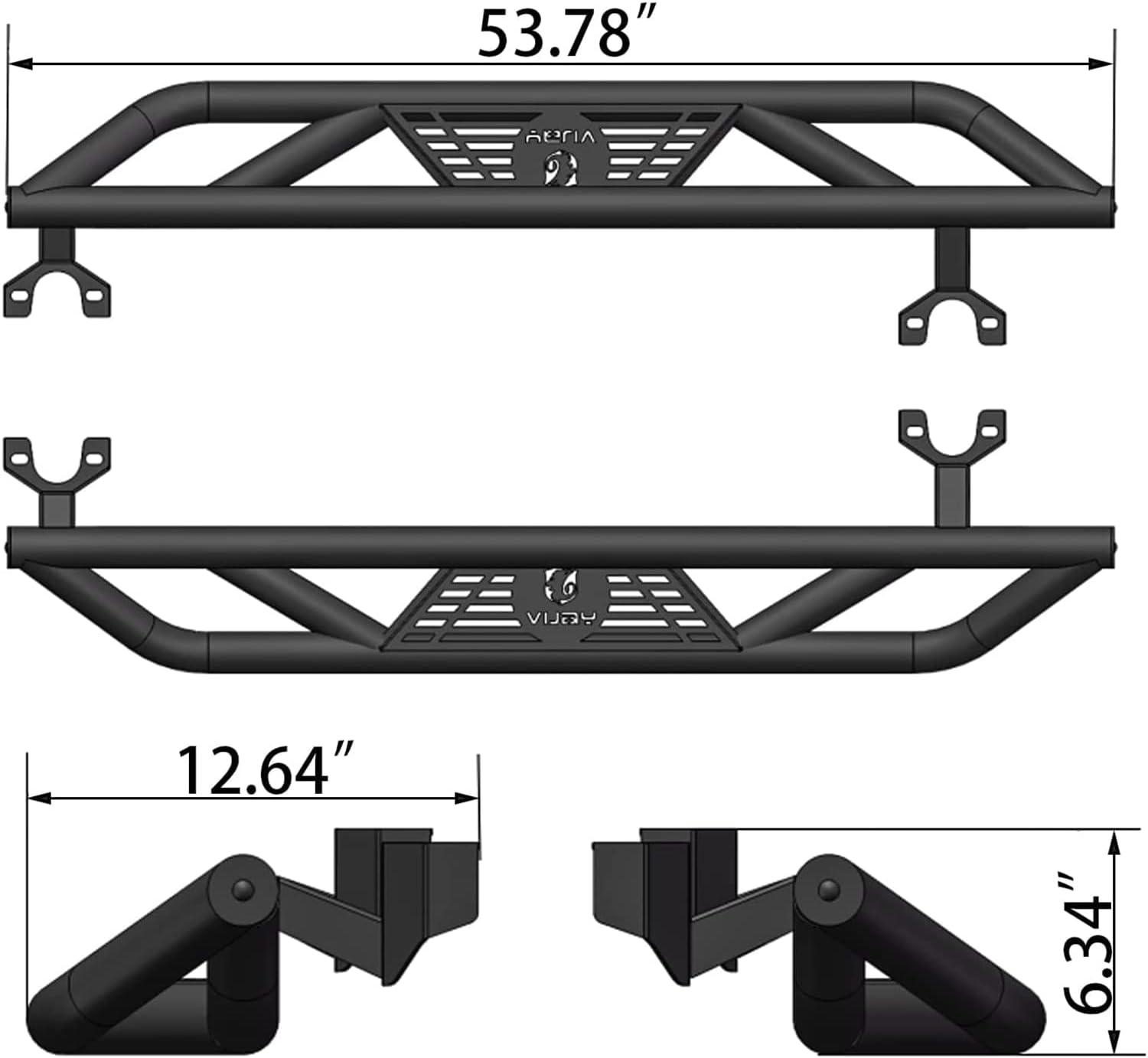 Black Texture Steel Running Boards/Nerf Bars/Side Steps for 2007-2018 Jeep Wrangler JK(2 Doors)（Not fit 2018 Wrangler JL）