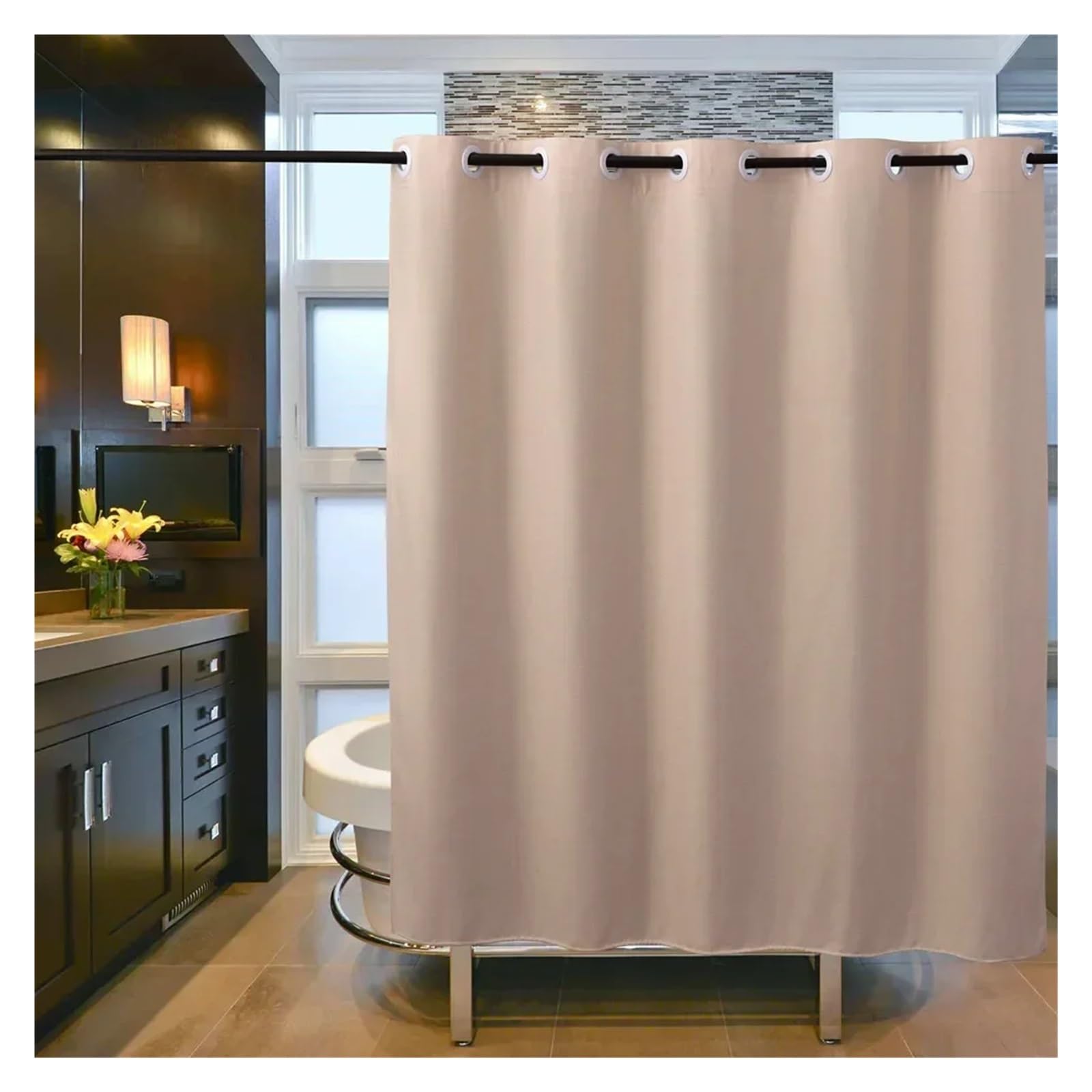 Rideau de Douche Tissu Lin mélangé Rideau de douche imperméable en lin rose