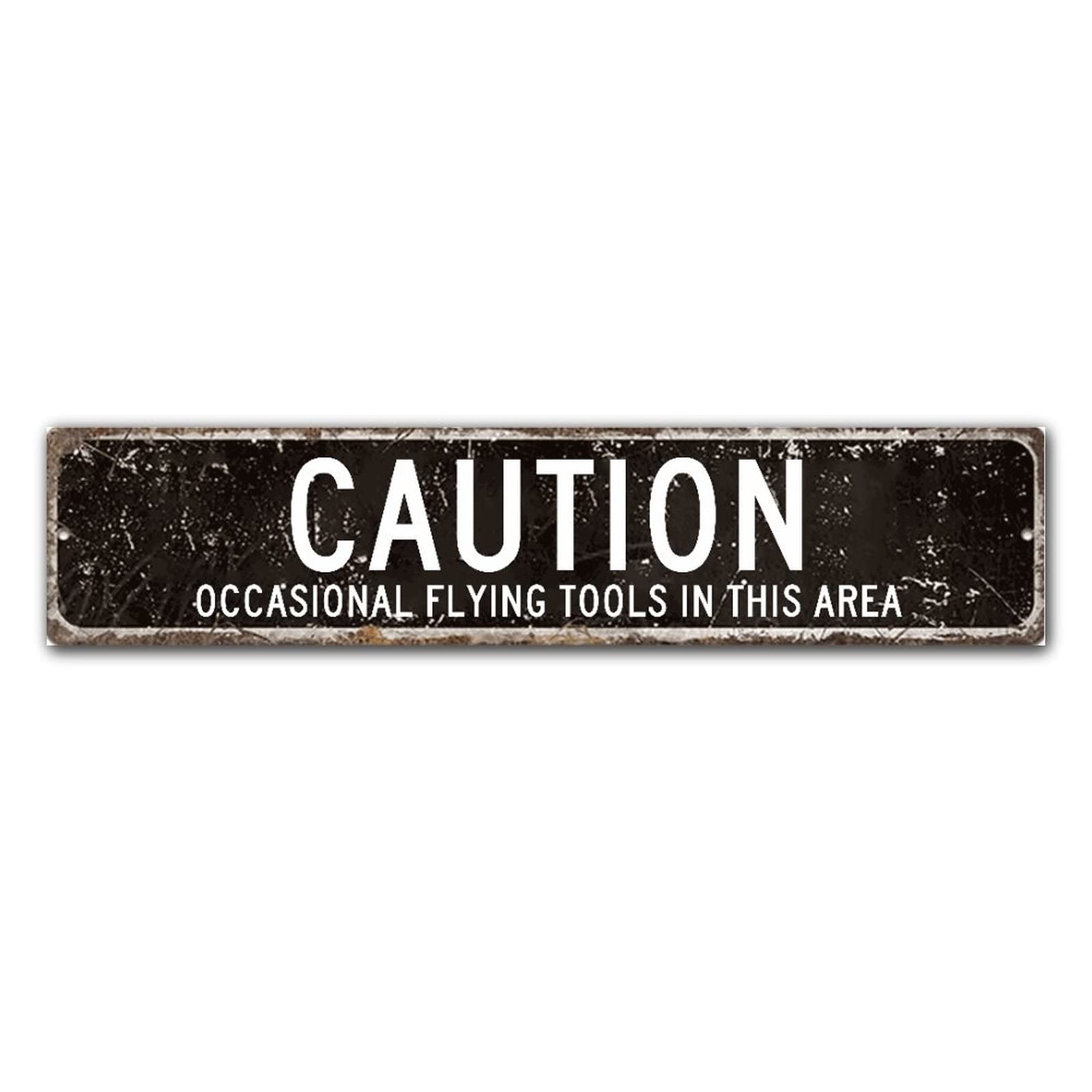 Plaque en bois Caution Occasional Flying Tools style ferme rustique