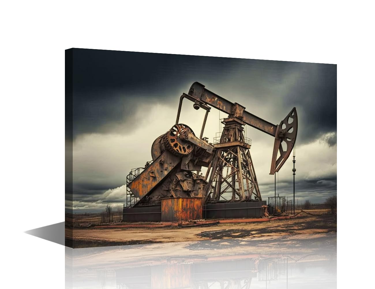 1 Panel Wall Art Pump Oils Drilling Derricks in Desert Oil Production and Fossil Resources Pictures Wall Art Print on Canvas for Home Office Wall Decoration Gallery-Wrapped Ready to Hang 18x12 in