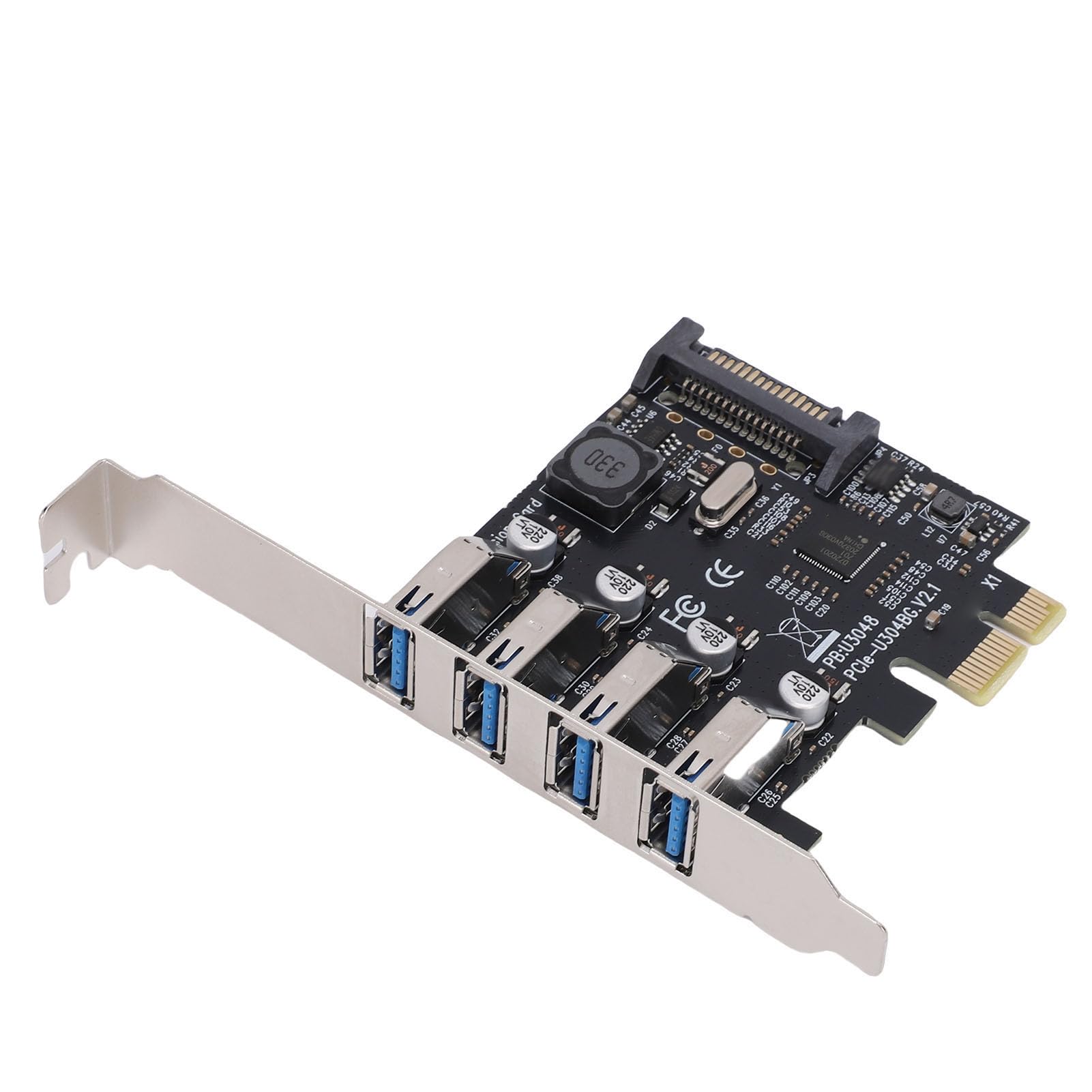 4-Port-USB-3.0-PCIe-Erweiterungskarte, 5-Gbit/s-PCI-Express-USB-Erweiterungskarte, kein Zusätzliches Netzteil Erforderlich, Ideal für Wins, Vista, 2008 Server, 7, 8, 10