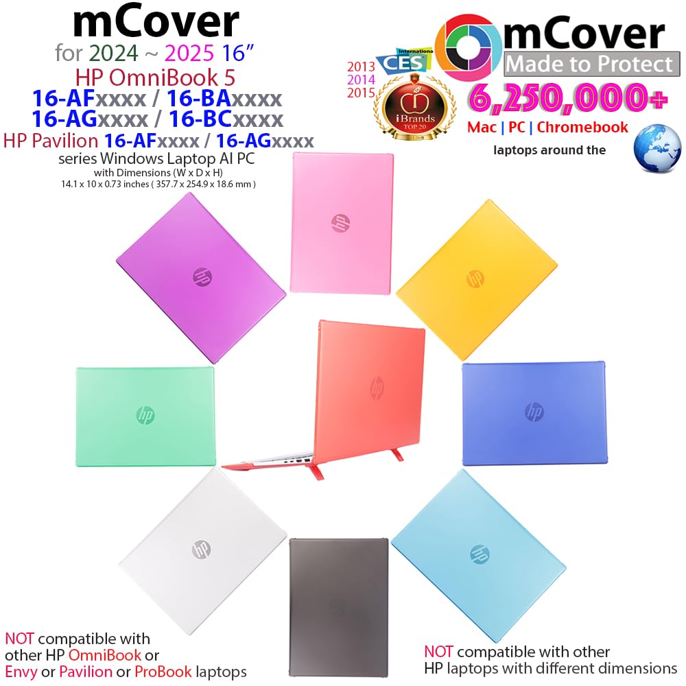 mCover Funda solo compatible con HP OmniBook 5 16-AF / 16-AG / 16-BAxxxx / 16-BCxxxx / Pavilion 16-AF / 16-AG0000 Series Windows AI Notebook PC (no es compatible con otros modelos HP), transparente