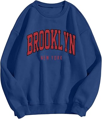 BROOKLYN Sweatshirts for Women Letter Print Crewneck Fleece