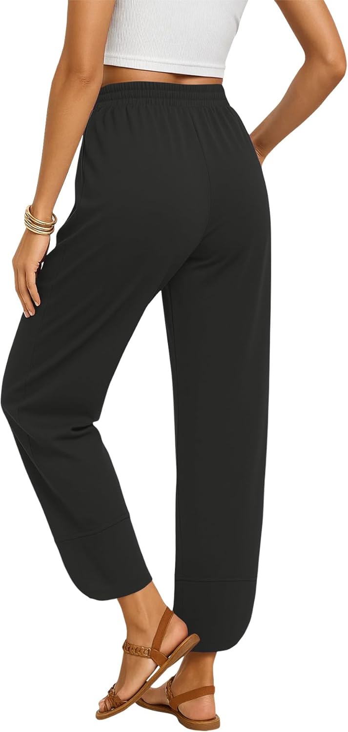 NILOUFO Womens Baggy Wide Leg Pants Casual Elastic High Waisted Palazzo Harem Trousers with Pockets Lounge Loose Comfy Pants - Image 4