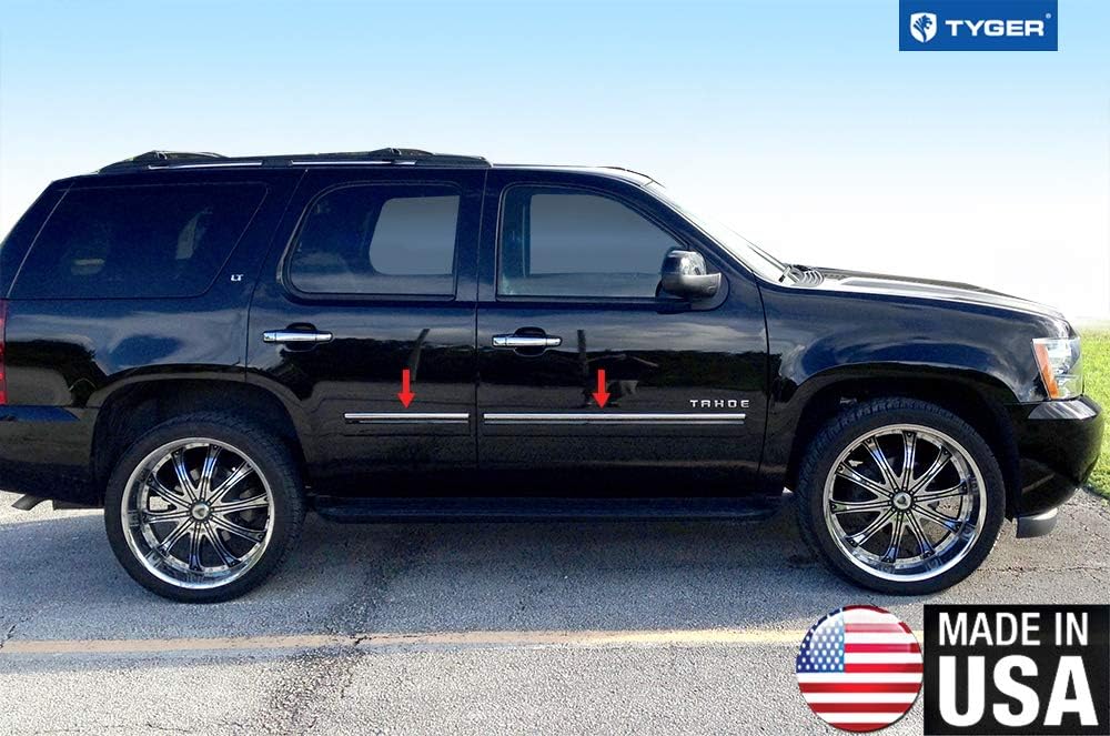 MaxMate Made in USA! Compatible with 2010-2014 Chevy Tahoe/GMC Yukon Rocker Panel Chrome Stainless Steel Body Side Moulding Molding Trim Cover Top 1" Wide 4PC Overlay