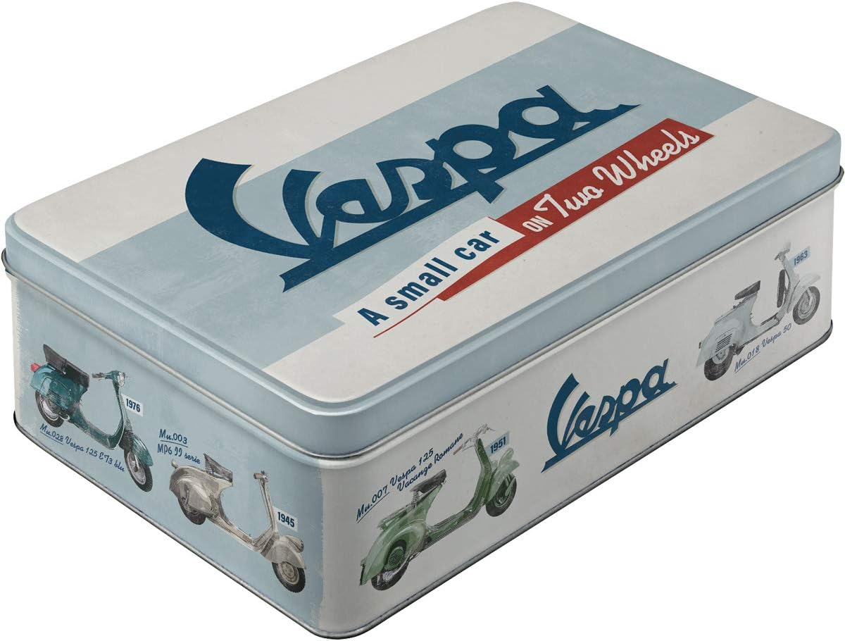 Nostalgic-Art Retro Vorratsdose Flach Vespa – Modelo Chart – Idea de Regalo para Fans de Scooters, Lata de Chapa con Tapa, Diseño Vintage, 2,5 l