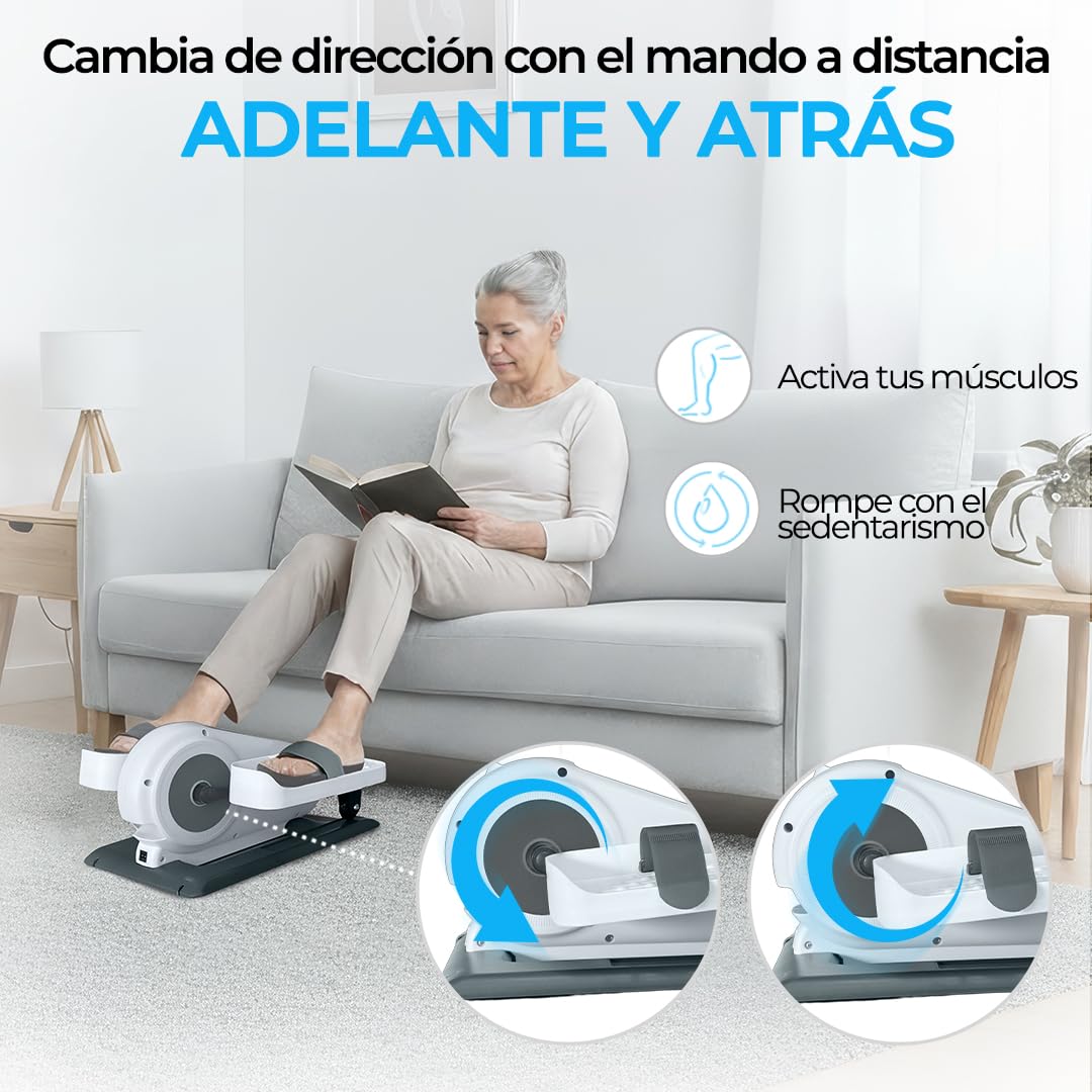 Pedaleador Eléctrico, Automático (12 Velocidades) y Manual (6 Resistencias), Mini Elíptica, Adelante/Atrás, Pedales Estáticos Ejercitador de Piernas para Personas Mayores/Ancianos y Oficina